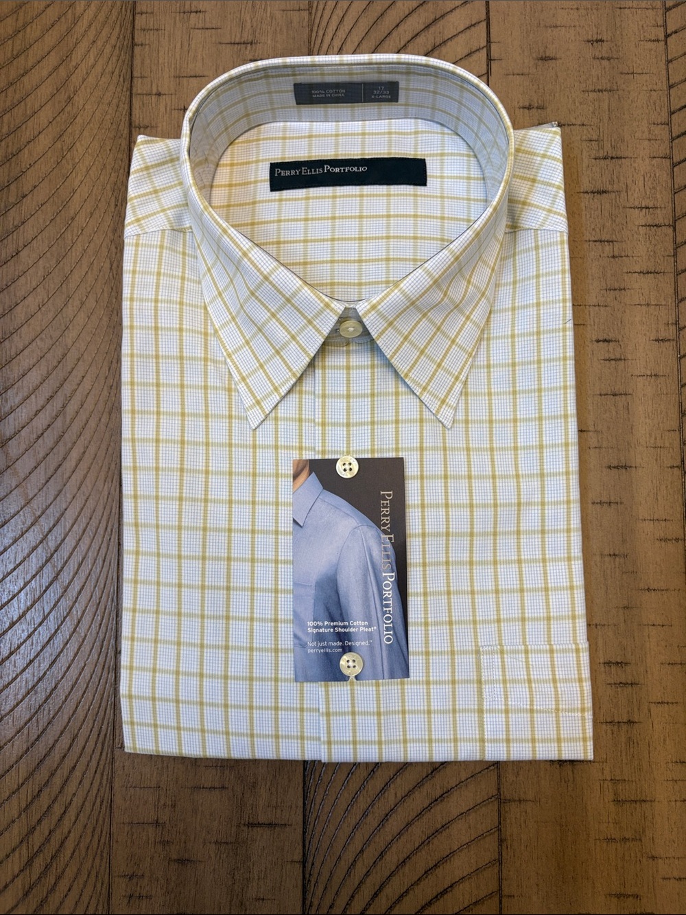 Perry Ellis Portfolio Yellow and White Windowpane Dress Shirt NWT